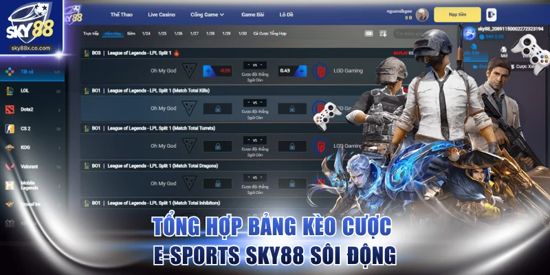Tổng hợp bảng kèo cược E-Sports SKY88 sôi động