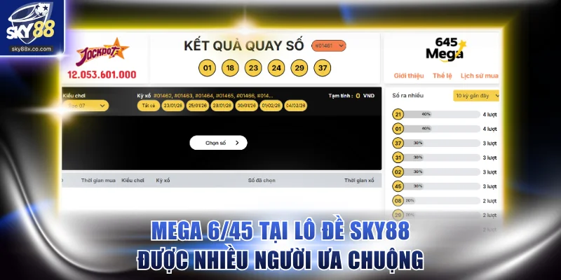 Trò chơi Mega 6/45 tại lô đề SKY88 được nhiều người ưa chuộng